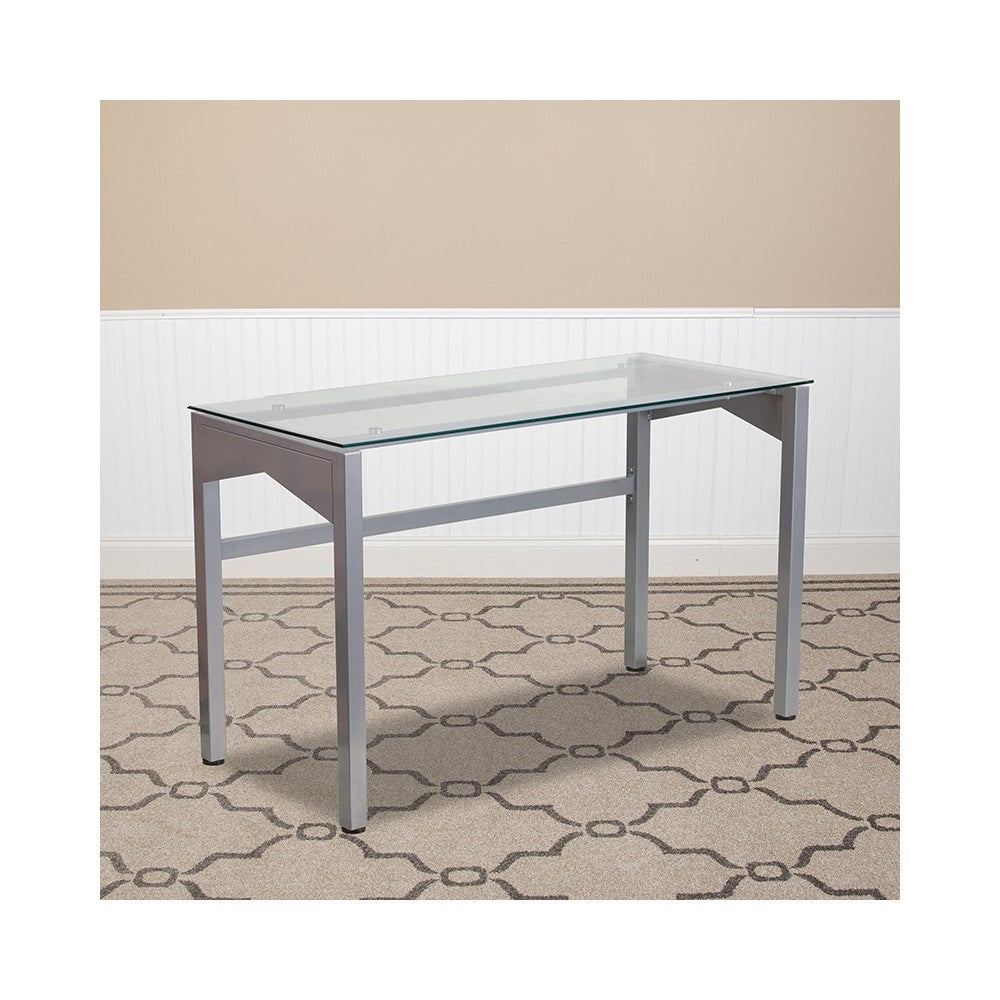 Contemporary Clear Tempered Glass Desk with Geometric Sides