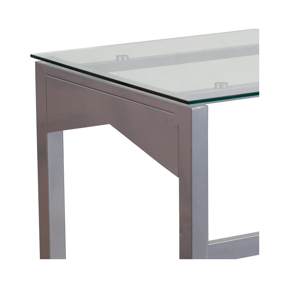 Contemporary Clear Tempered Glass Desk with Geometric Sides