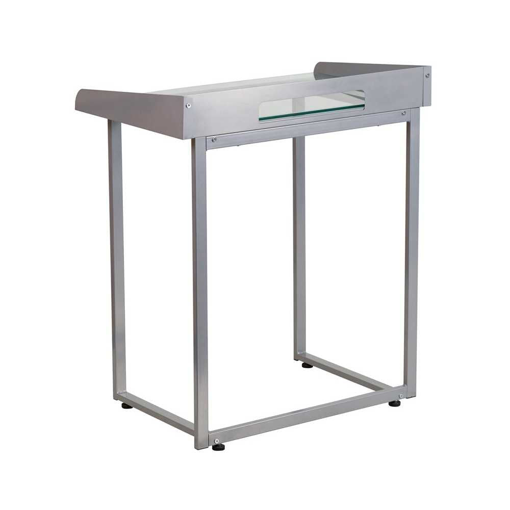 Contemporary Clear Tempered Glass Desk with Raised Cable Management Border and Silver Metal Frame