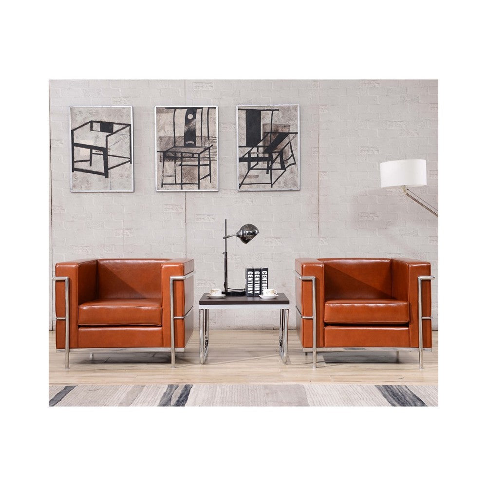 Contemporary Cognac LeatherSoft Chair with Encasing Frame