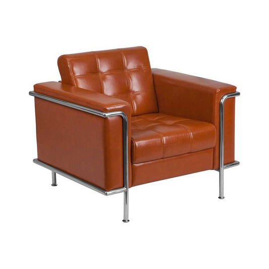 Contemporary Cognac LeatherSoft Chair with Encasing Frame