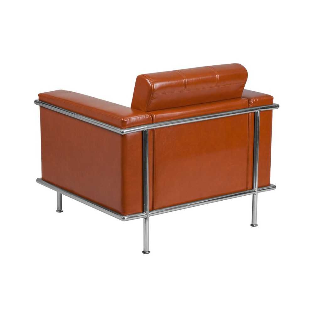 Contemporary Cognac LeatherSoft Chair with Encasing Frame