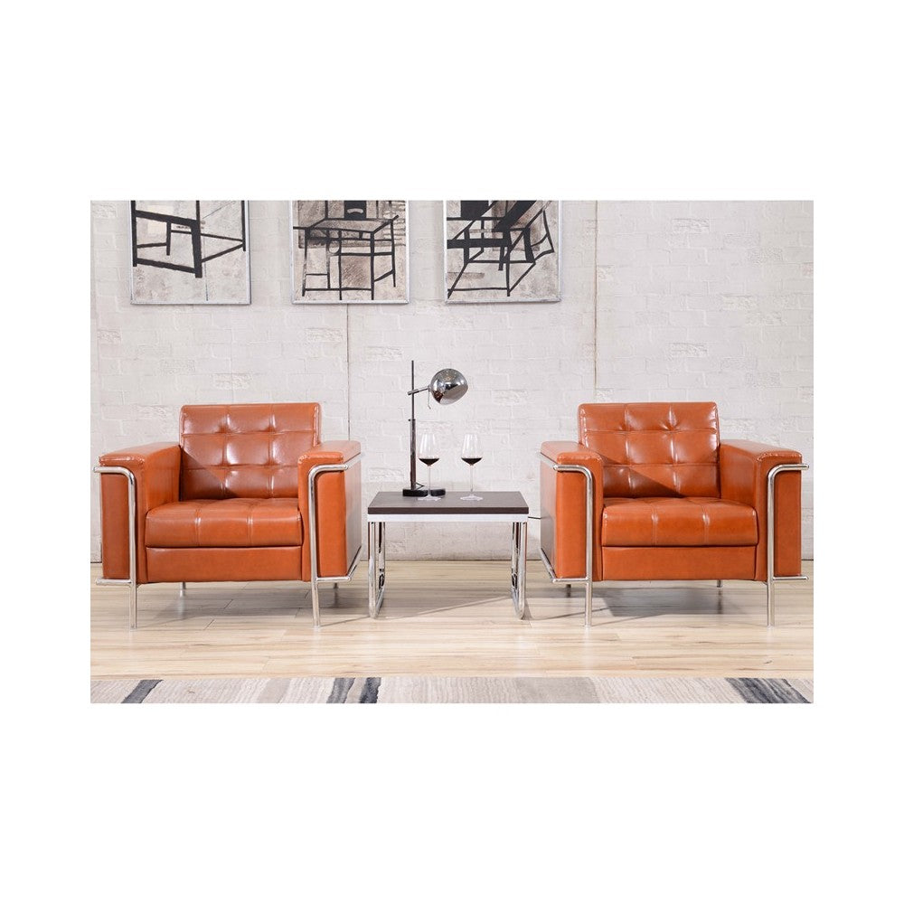 Contemporary Cognac LeatherSoft Chair with Encasing Frame