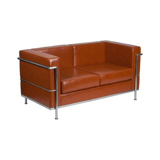 Contemporary Cognac LeatherSoft Loveseat with Encasing Frame