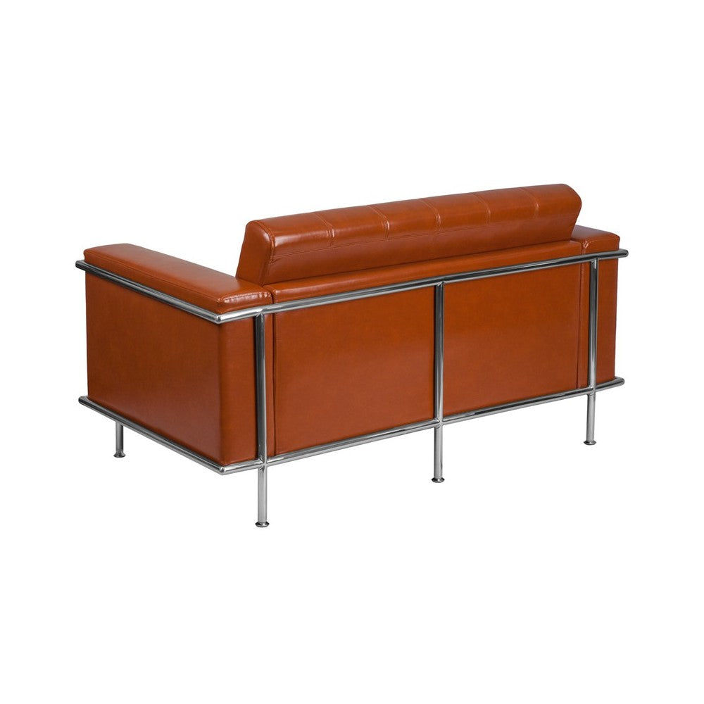 Contemporary Cognac LeatherSoft Loveseat with Encasing Frame
