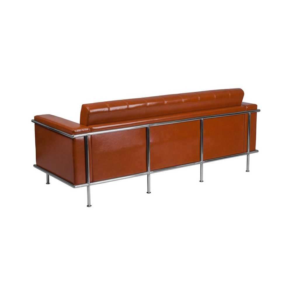 Contemporary Cognac LeatherSoft Sofa with Encasing Frame