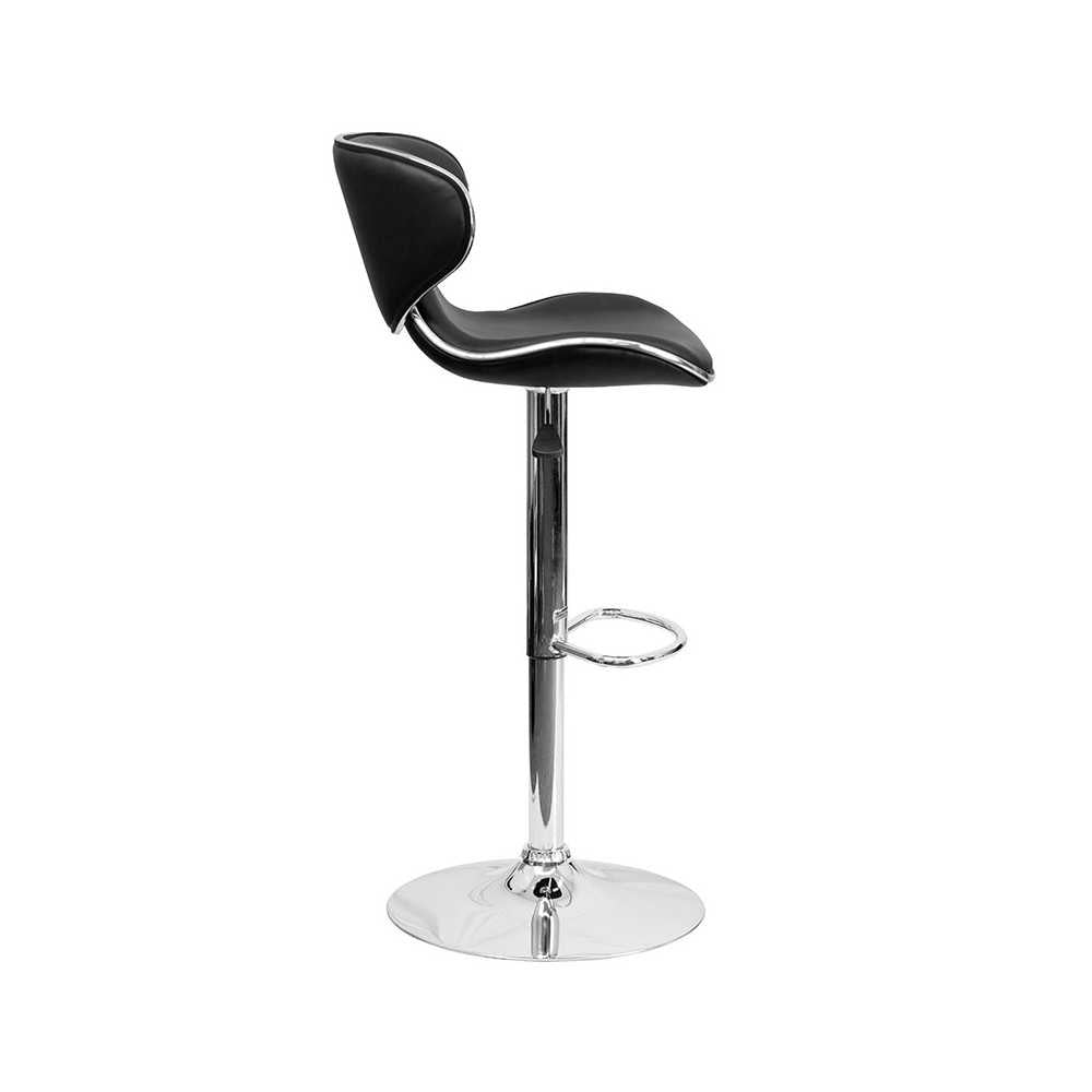 Contemporary Cozy Mid-Back Black Vinyl Adjustable Height Barstool with Chrome Base