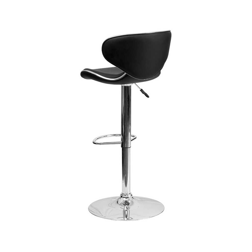 Contemporary Cozy Mid-Back Black Vinyl Adjustable Height Barstool with Chrome Base