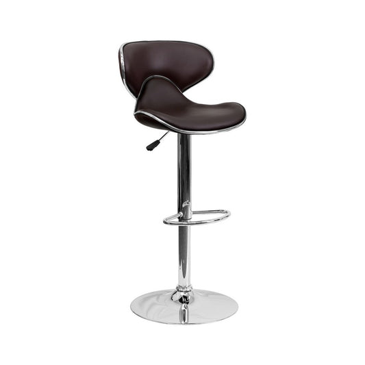 Contemporary Cozy Mid-Back Brown Vinyl Adjustable Height Barstool with Chrome Base