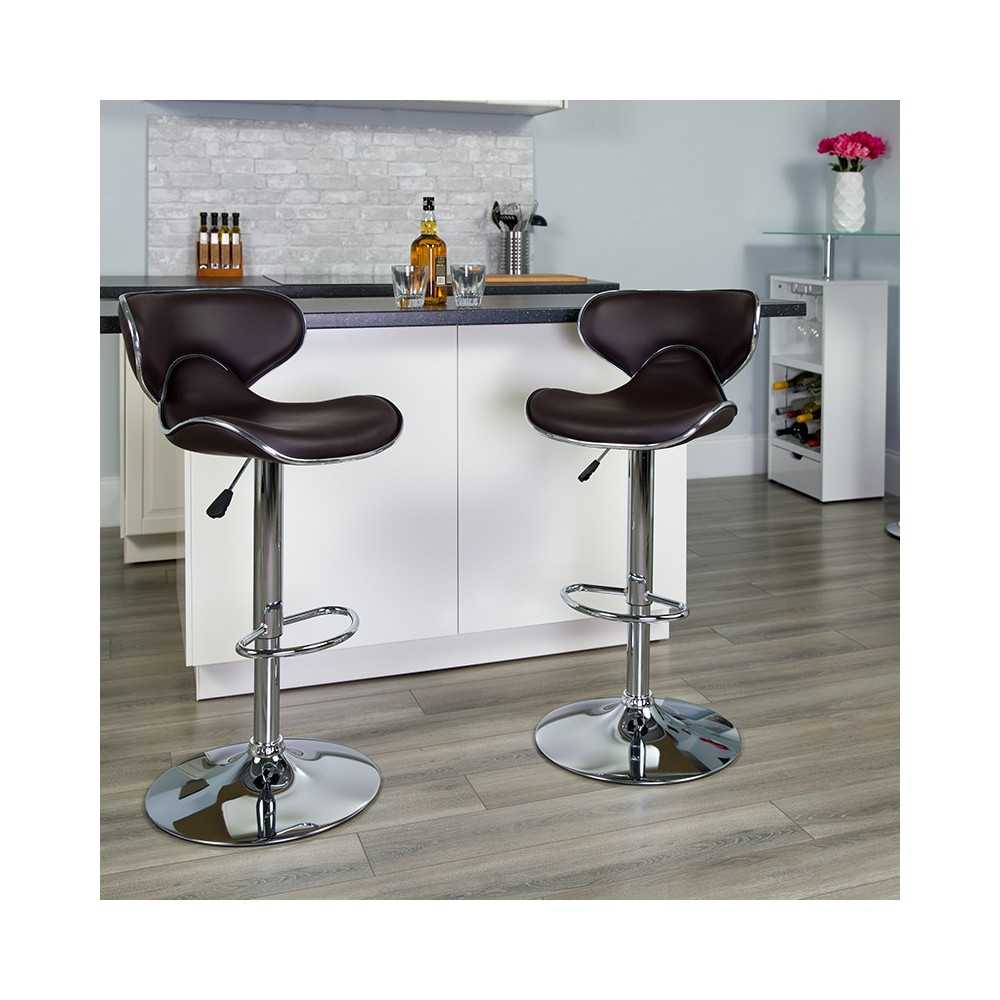 Contemporary Cozy Mid-Back Brown Vinyl Adjustable Height Barstool with Chrome Base