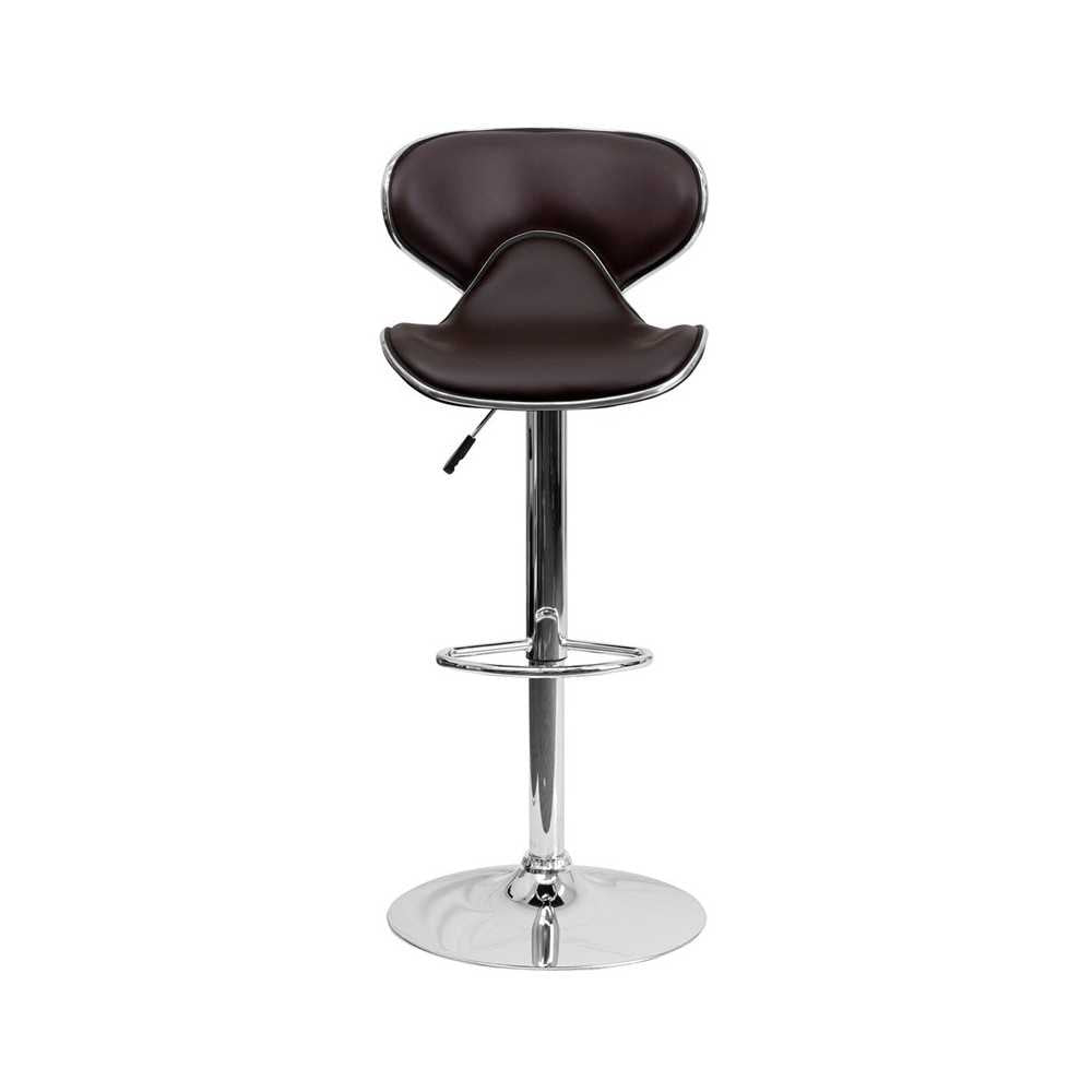 Contemporary Cozy Mid-Back Brown Vinyl Adjustable Height Barstool with Chrome Base