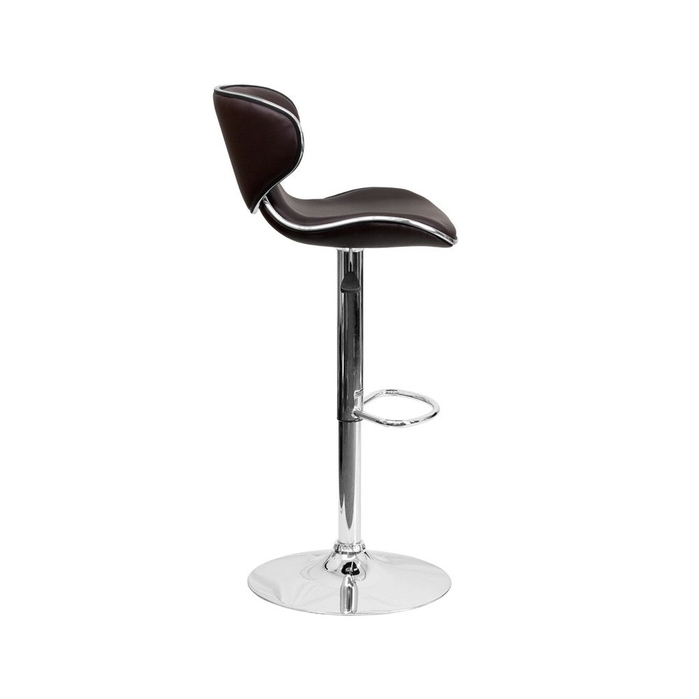 Contemporary Cozy Mid-Back Brown Vinyl Adjustable Height Barstool with Chrome Base