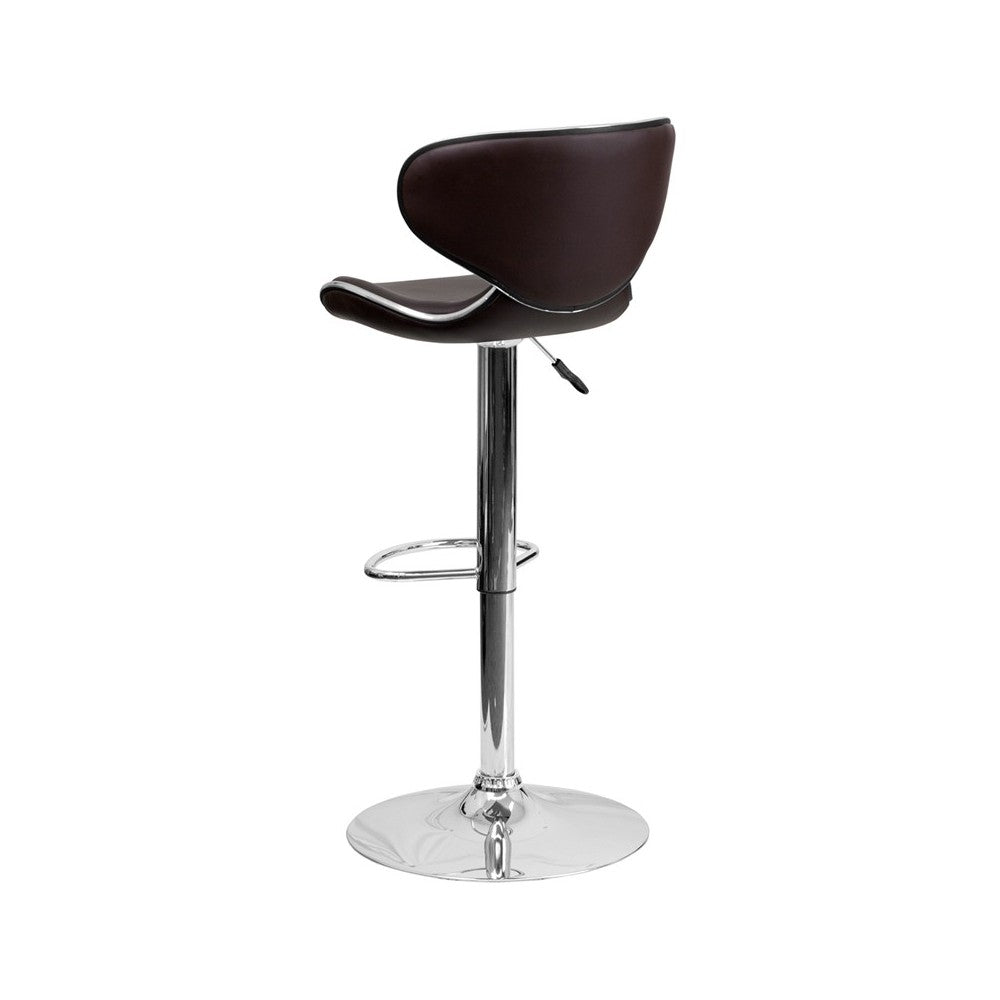 Contemporary Cozy Mid-Back Brown Vinyl Adjustable Height Barstool with Chrome Base