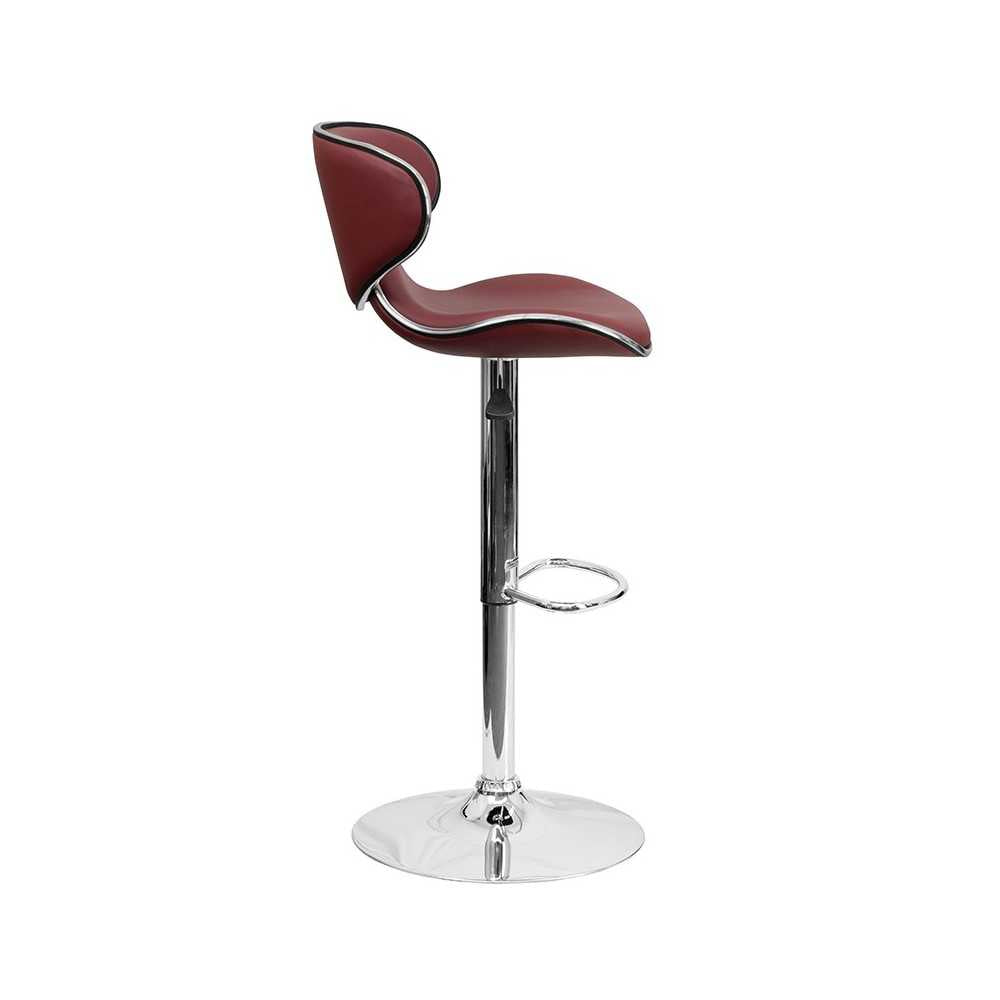 Contemporary Cozy Mid-Back Burgundy Vinyl Adjustable Height Barstool with Chrome Base