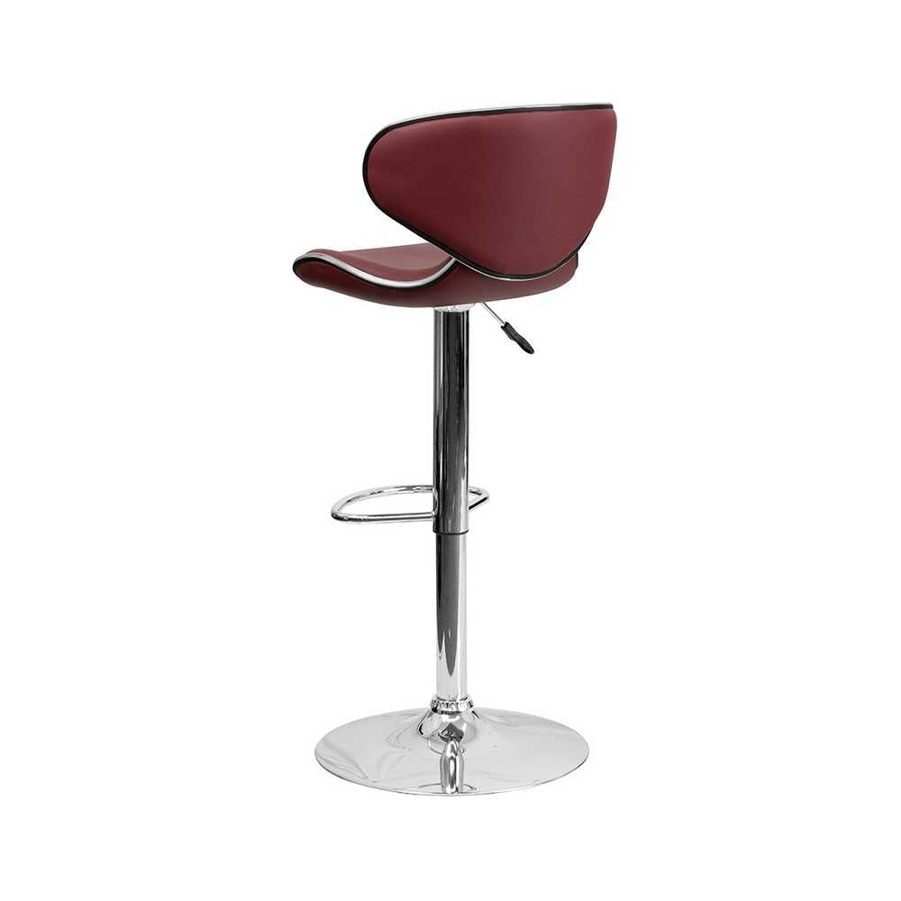 Contemporary Cozy Mid-Back Burgundy Vinyl Adjustable Height Barstool with Chrome Base