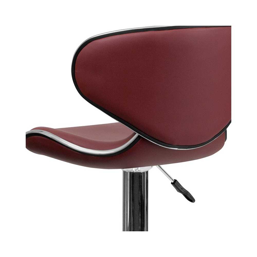 Contemporary Cozy Mid-Back Burgundy Vinyl Adjustable Height Barstool with Chrome Base