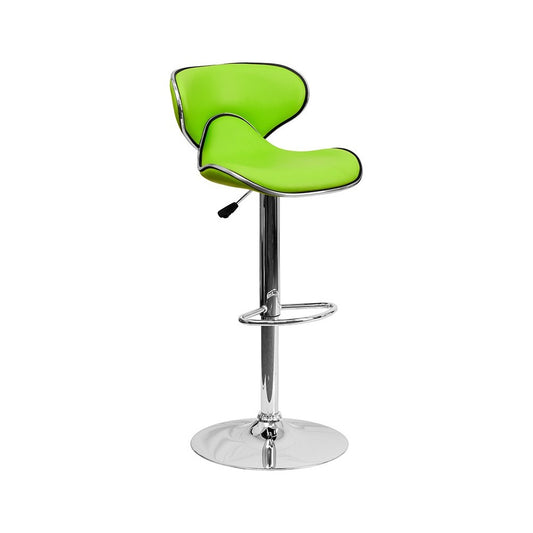 Contemporary Cozy Mid-Back Green Vinyl Adjustable Height Barstool with Chrome Base