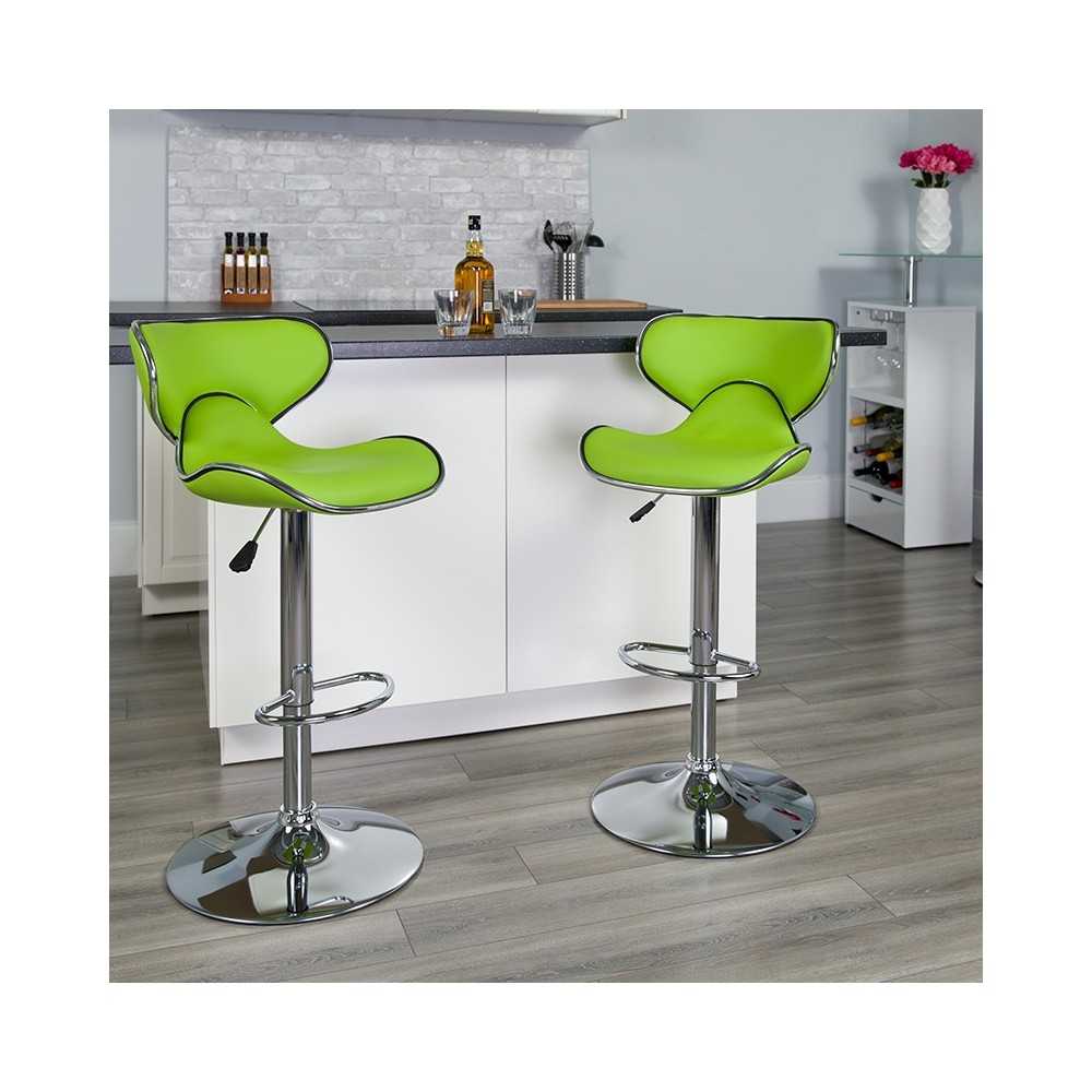 Contemporary Cozy Mid-Back Green Vinyl Adjustable Height Barstool with Chrome Base