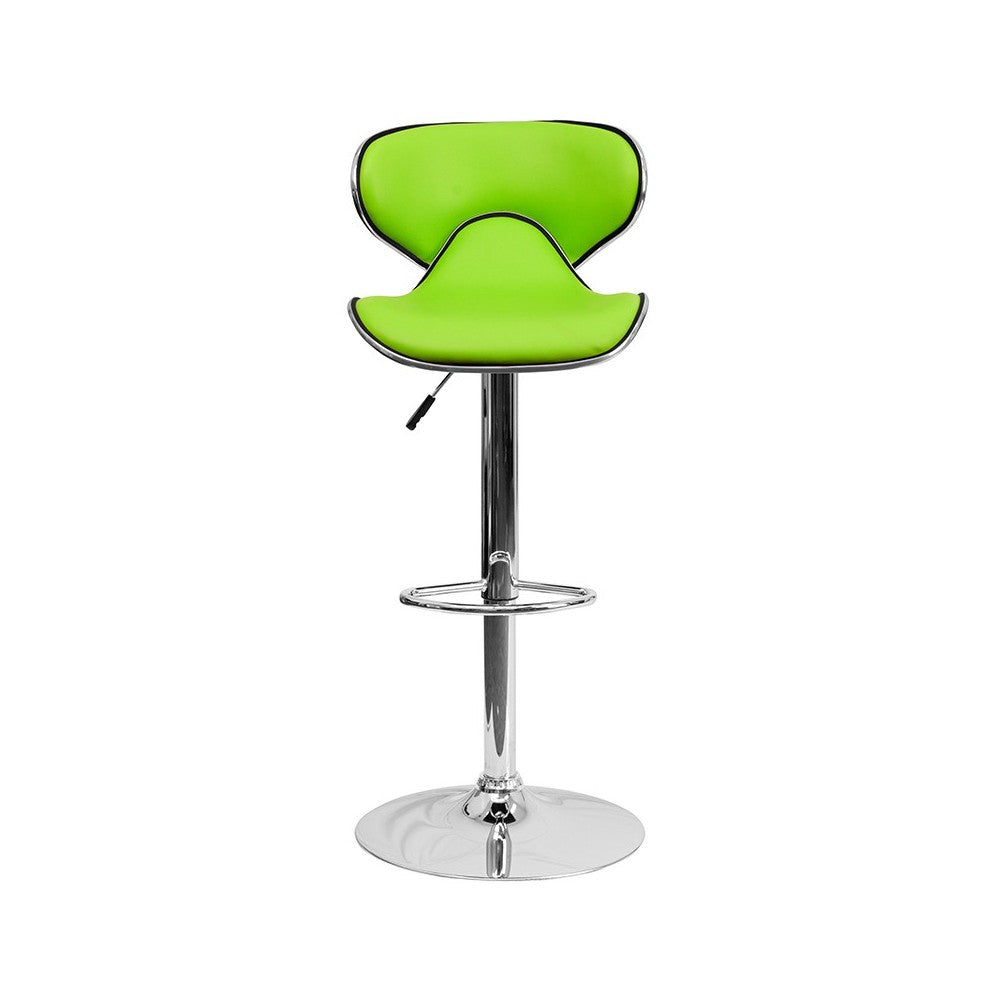 Contemporary Cozy Mid-Back Green Vinyl Adjustable Height Barstool with Chrome Base