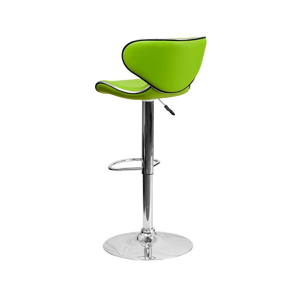 Contemporary Cozy Mid-Back Green Vinyl Adjustable Height Barstool with Chrome Base