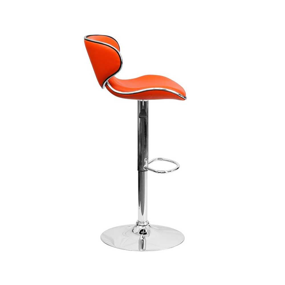 Contemporary Cozy Mid-Back Orange Vinyl Adjustable Height Barstool with Chrome Base