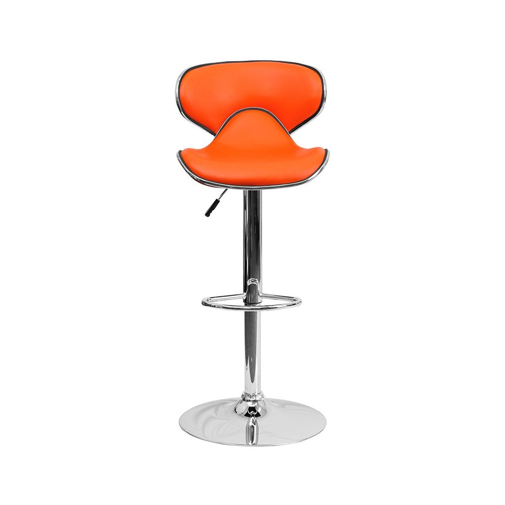 Contemporary Cozy Mid-Back Orange Vinyl Adjustable Height Barstool with Chrome Base