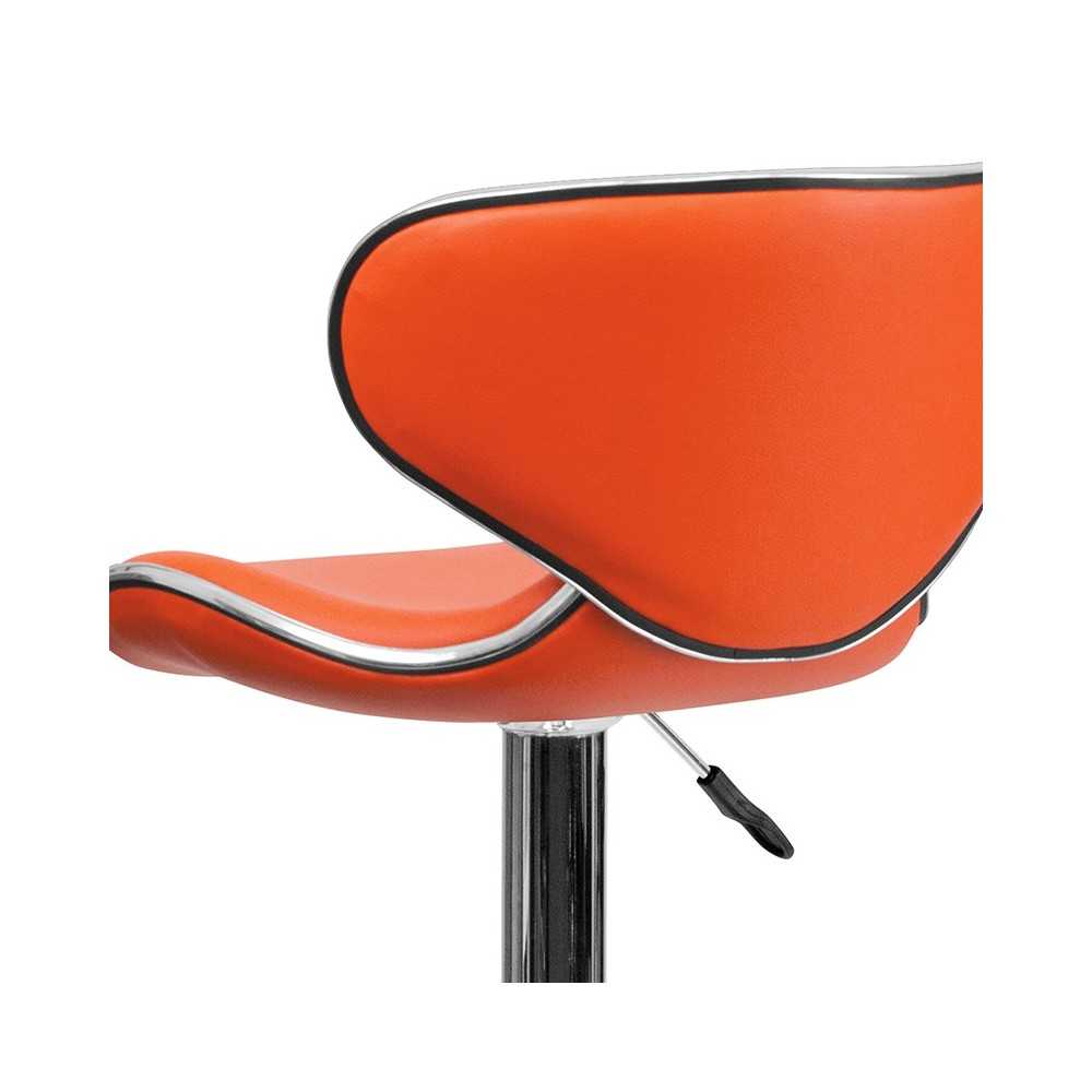 Contemporary Cozy Mid-Back Orange Vinyl Adjustable Height Barstool with Chrome Base
