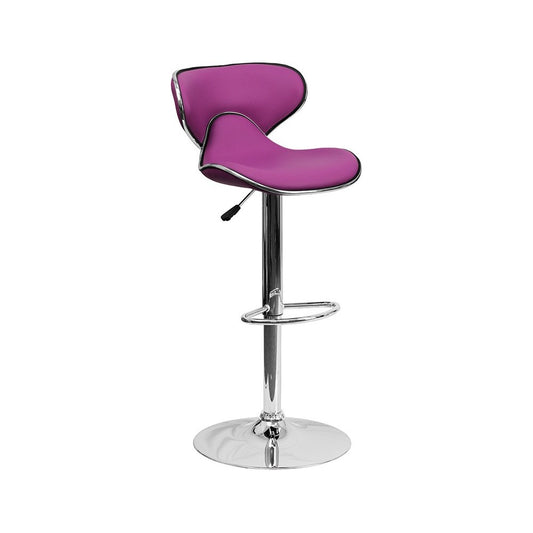 Contemporary Cozy Mid-Back Purple Vinyl Adjustable Height Barstool with Chrome Base