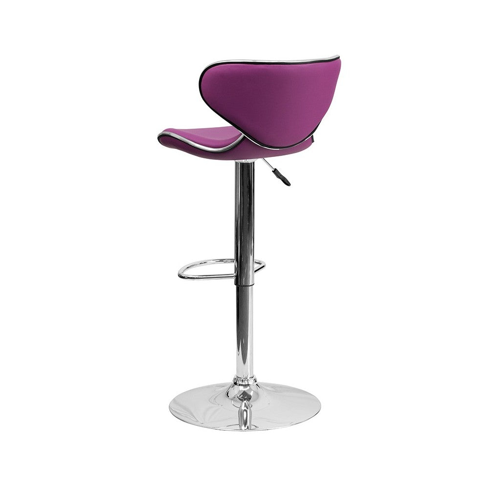 Contemporary Cozy Mid-Back Purple Vinyl Adjustable Height Barstool with Chrome Base