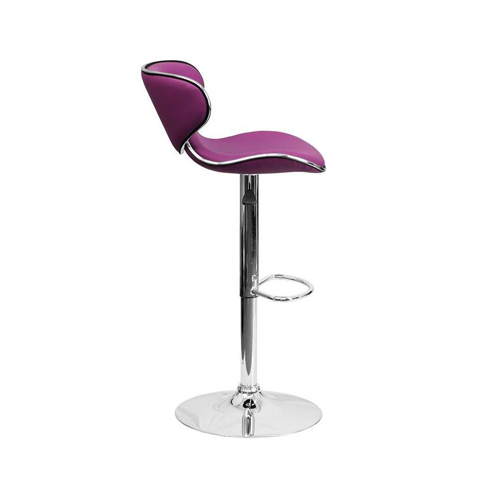 Contemporary Cozy Mid-Back Purple Vinyl Adjustable Height Barstool with Chrome Base