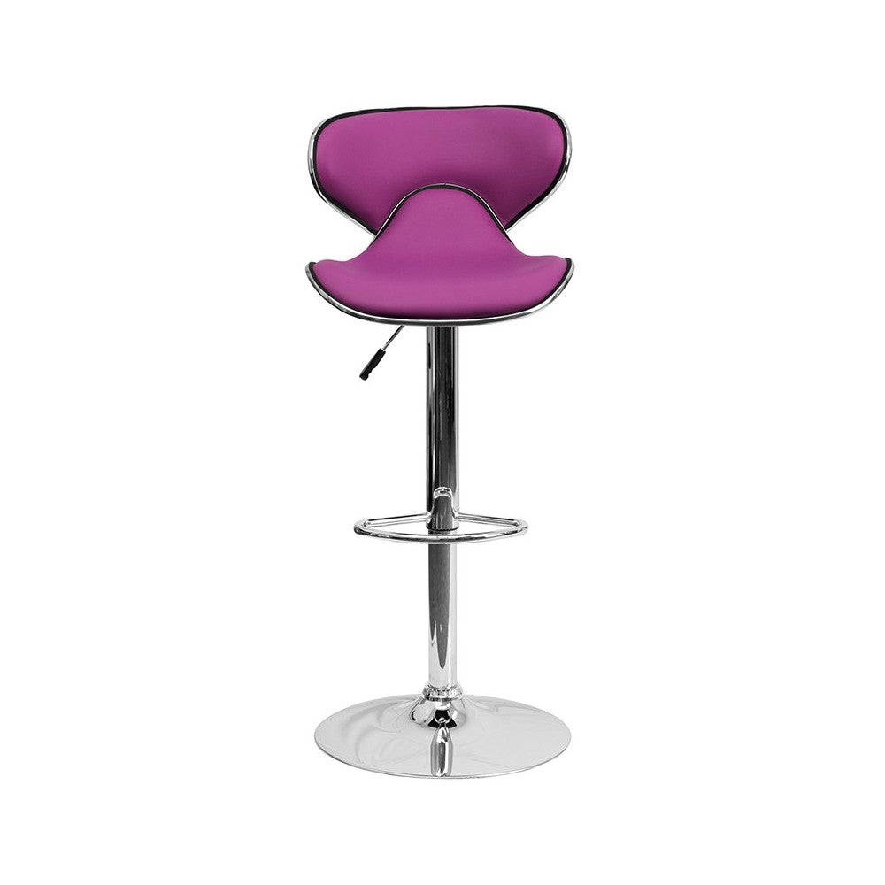 Contemporary Cozy Mid-Back Purple Vinyl Adjustable Height Barstool with Chrome Base