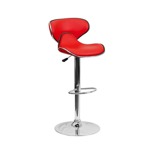 Contemporary Cozy Mid-Back Red Vinyl Adjustable Height Barstool with Chrome Base