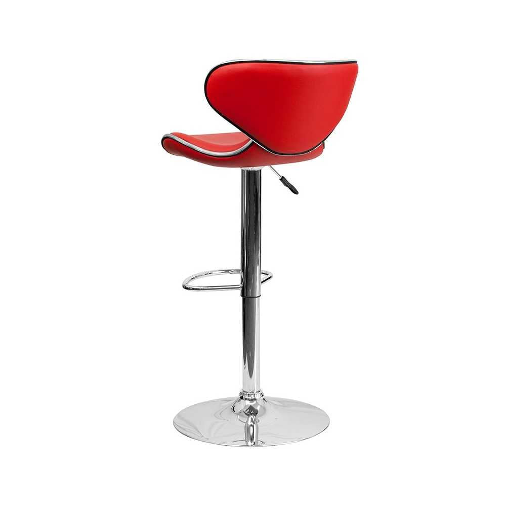 Contemporary Cozy Mid-Back Red Vinyl Adjustable Height Barstool with Chrome Base