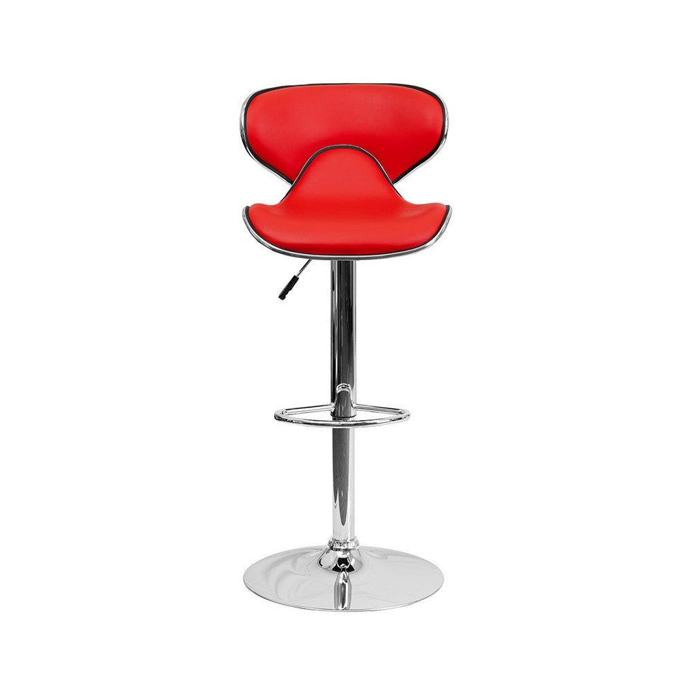 Contemporary Cozy Mid-Back Red Vinyl Adjustable Height Barstool with Chrome Base