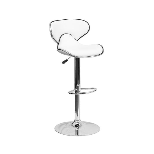 Contemporary Cozy Mid-Back White Vinyl Adjustable Height Barstool with Chrome Base