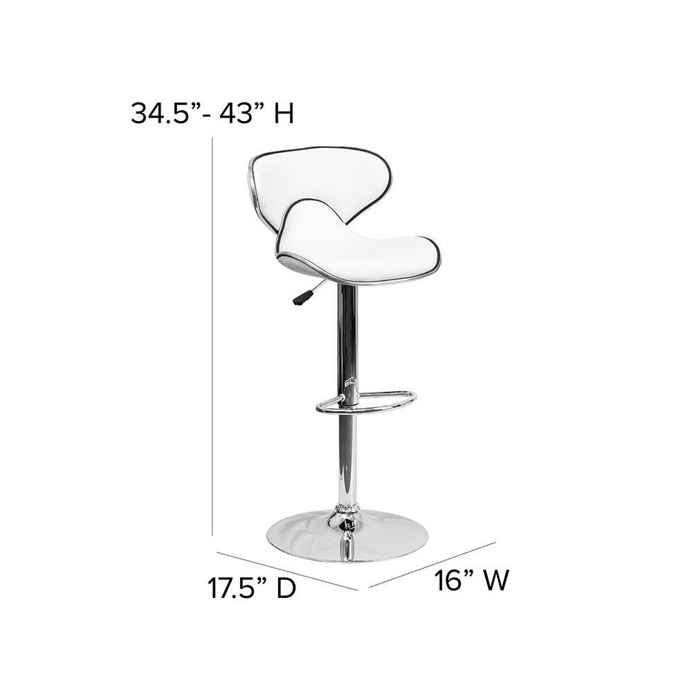 Contemporary Cozy Mid-Back White Vinyl Adjustable Height Barstool with Chrome Base