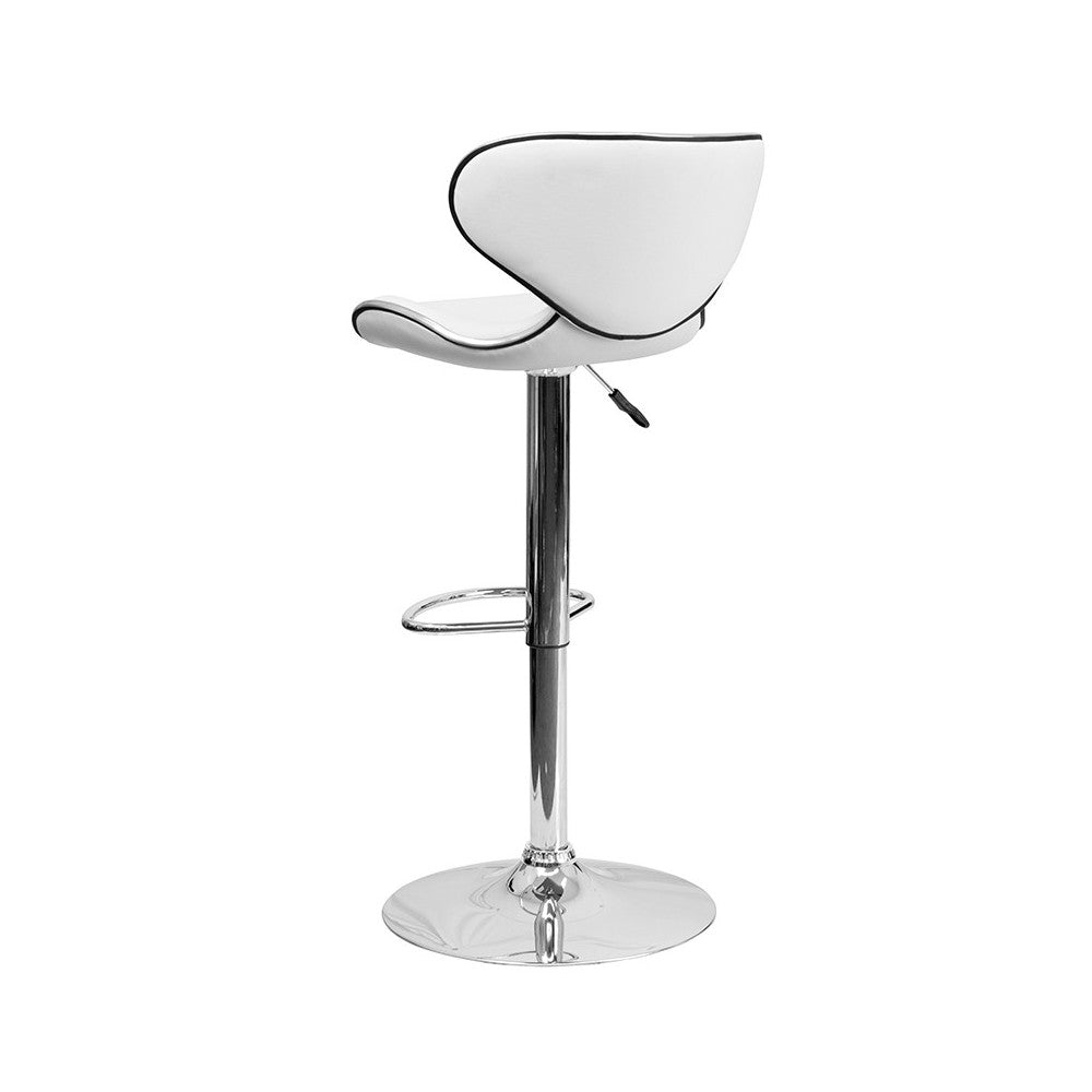 Contemporary Cozy Mid-Back White Vinyl Adjustable Height Barstool with Chrome Base