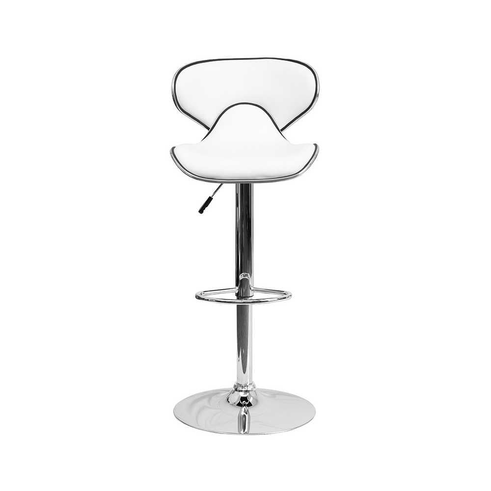 Contemporary Cozy Mid-Back White Vinyl Adjustable Height Barstool with Chrome Base