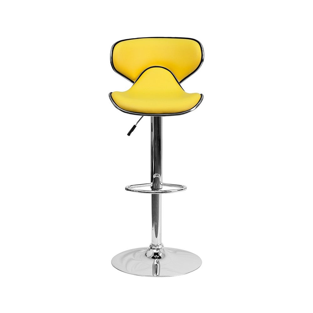 Contemporary Cozy Mid-Back Yellow Vinyl Adjustable Height Barstool with Chrome Base