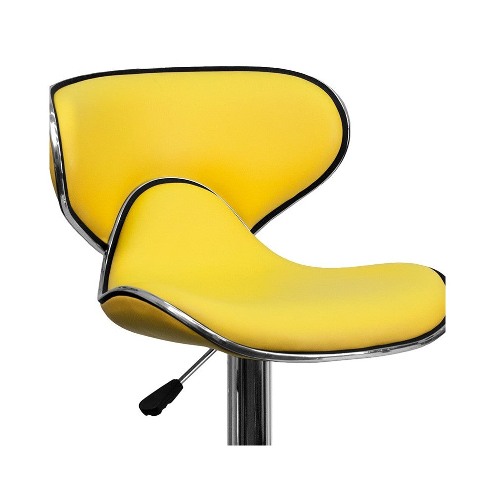 Contemporary Cozy Mid-Back Yellow Vinyl Adjustable Height Barstool with Chrome Base