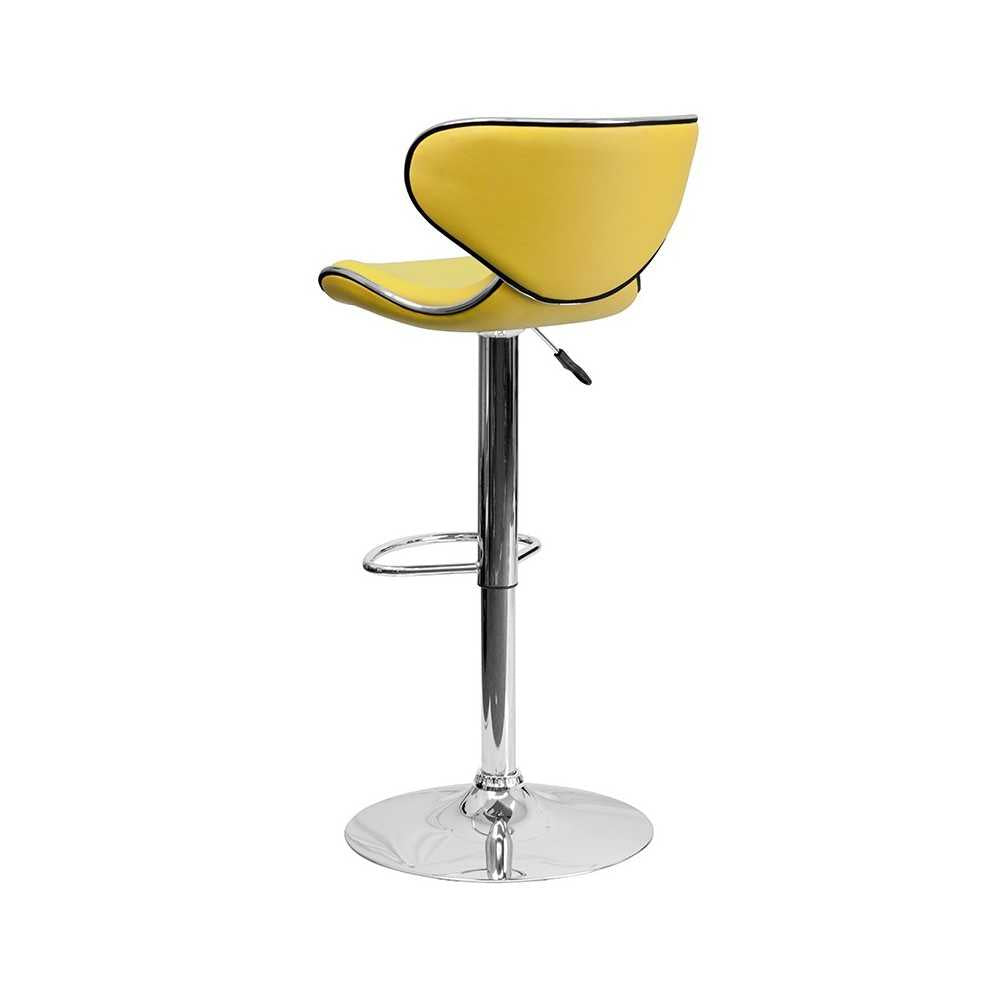 Contemporary Cozy Mid-Back Yellow Vinyl Adjustable Height Barstool with Chrome Base