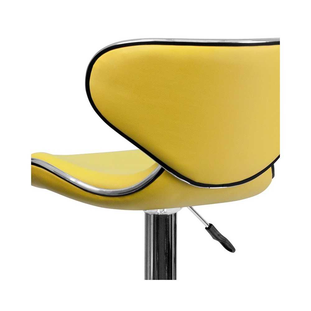 Contemporary Cozy Mid-Back Yellow Vinyl Adjustable Height Barstool with Chrome Base