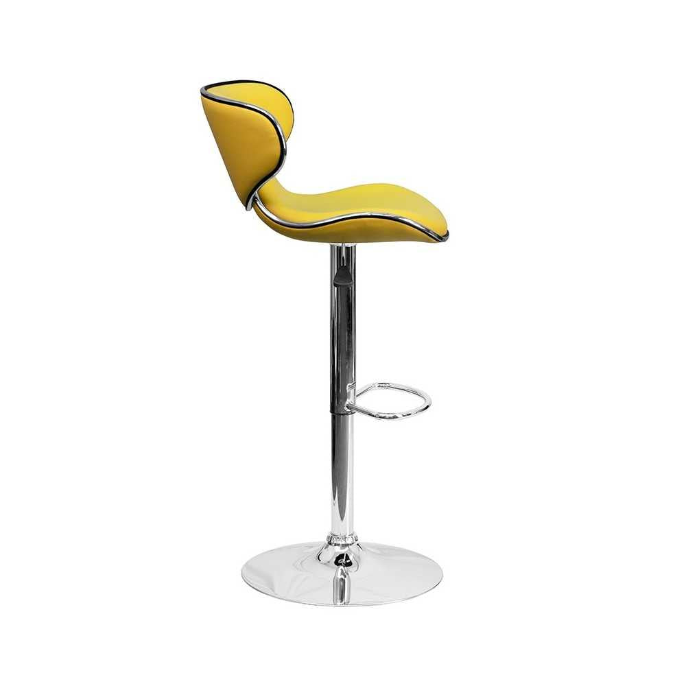 Contemporary Cozy Mid-Back Yellow Vinyl Adjustable Height Barstool with Chrome Base