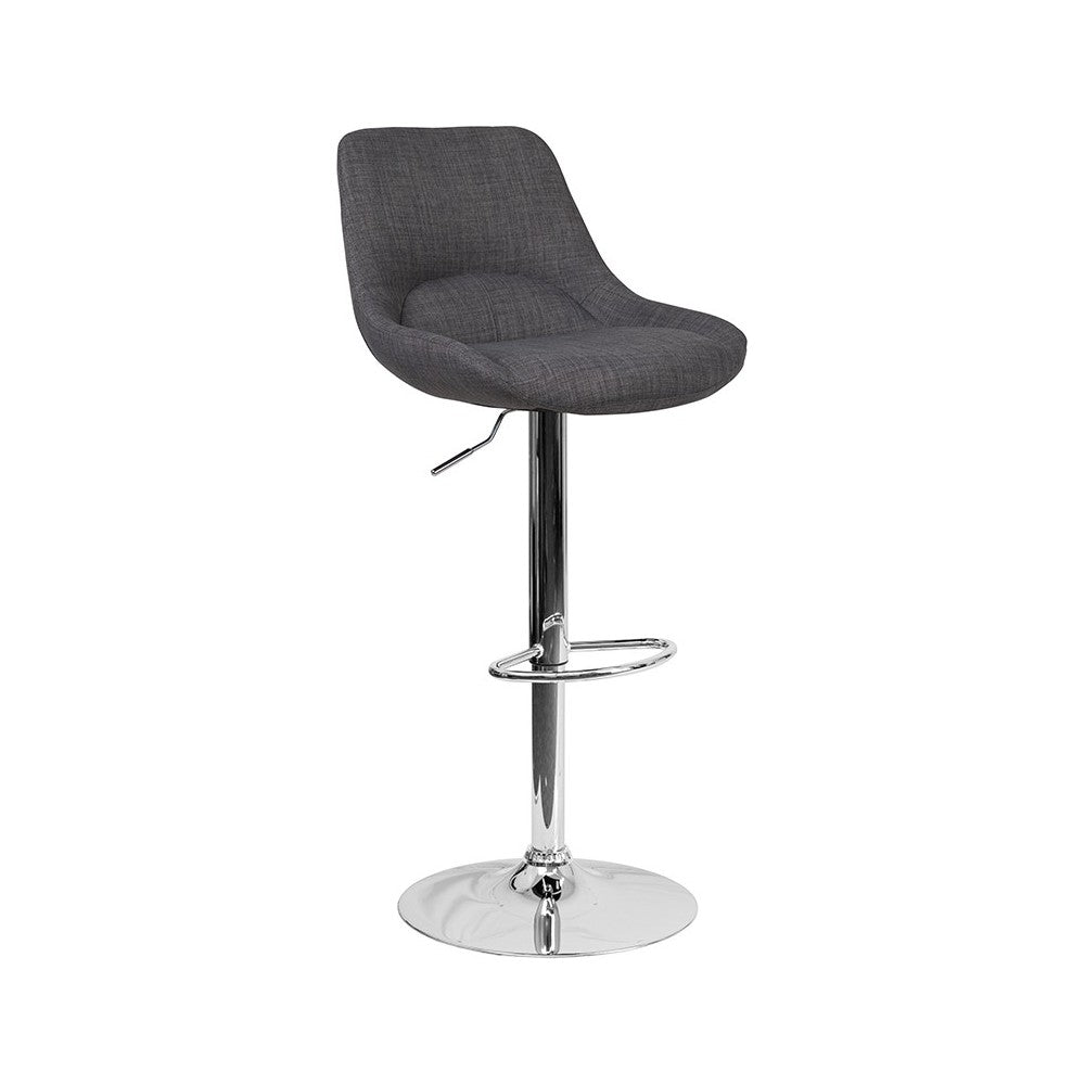 Contemporary Dark Gray Fabric Adjustable Height Barstool with Chrome Base