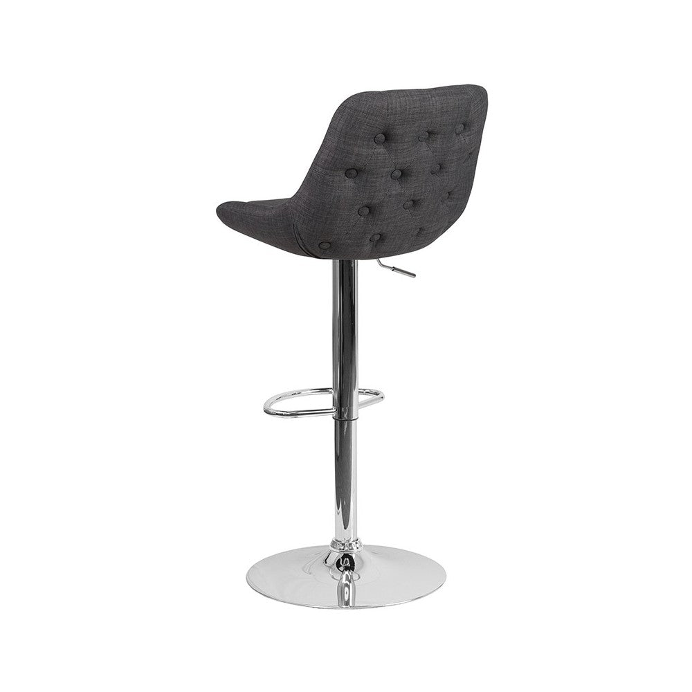 Contemporary Dark Gray Fabric Adjustable Height Barstool with Chrome Base