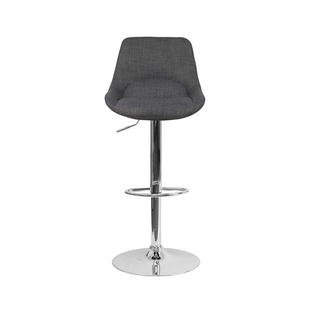 Contemporary Dark Gray Fabric Adjustable Height Barstool with Chrome Base