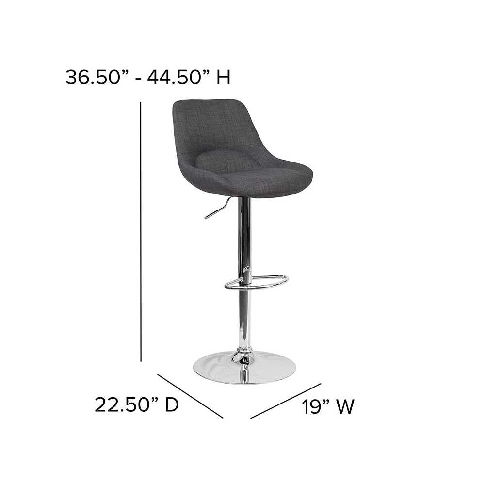 Contemporary Dark Gray Fabric Adjustable Height Barstool with Chrome Base