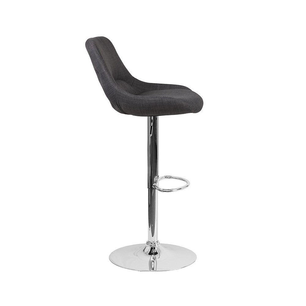 Contemporary Dark Gray Fabric Adjustable Height Barstool with Chrome Base