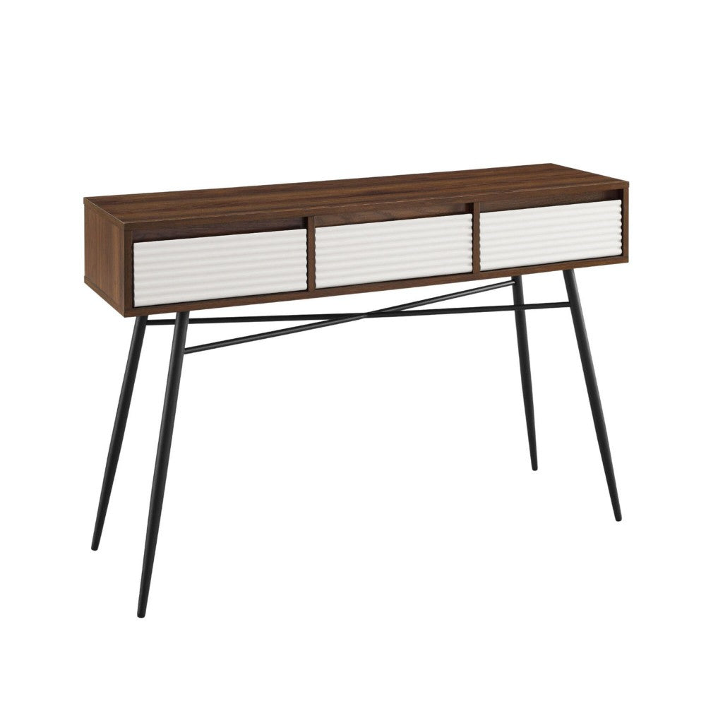 Contemporary Fluted 3-Drawer Entry Table - Dark Walnut