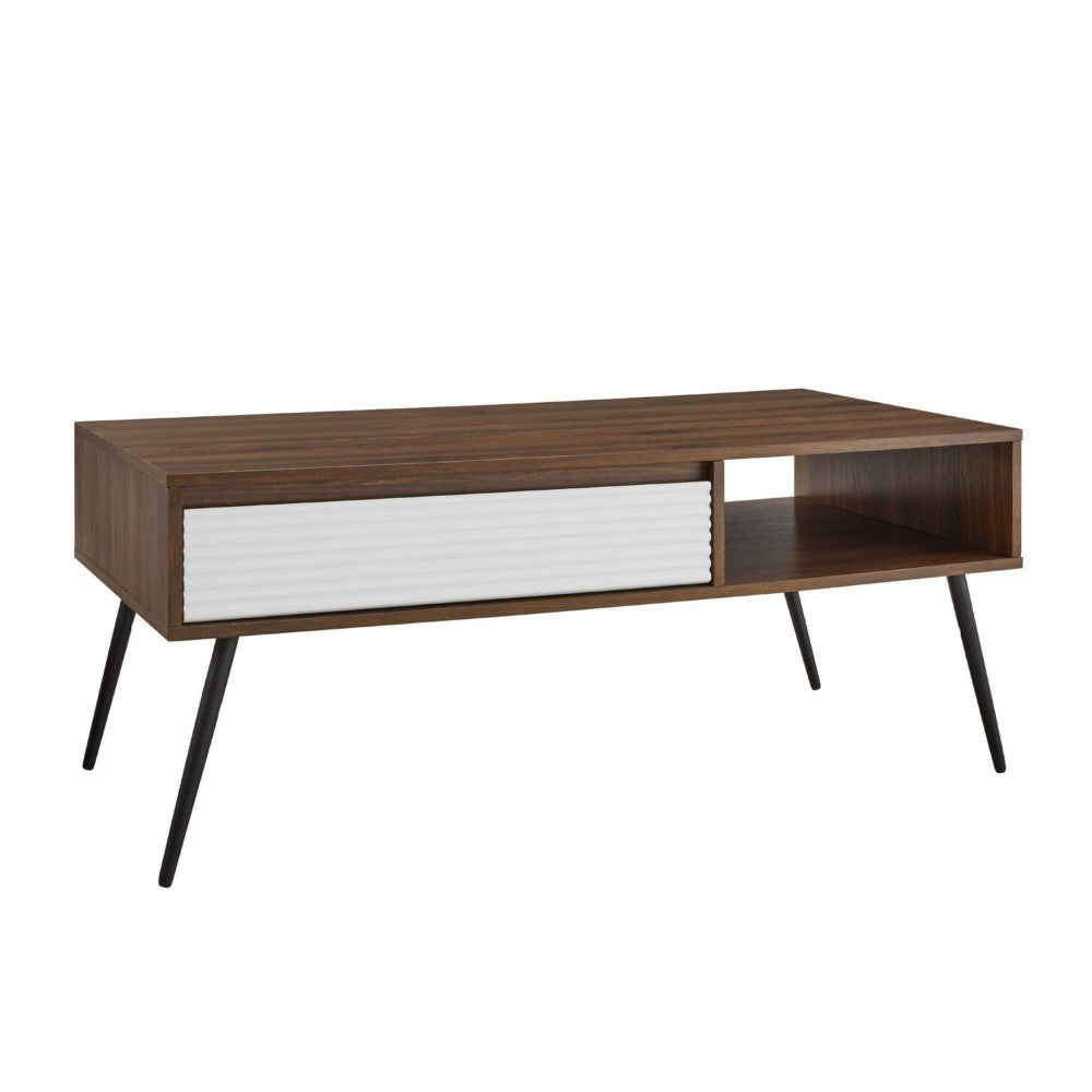 Contemporary Fluted Drawer Coffee Table - Dark Walnut